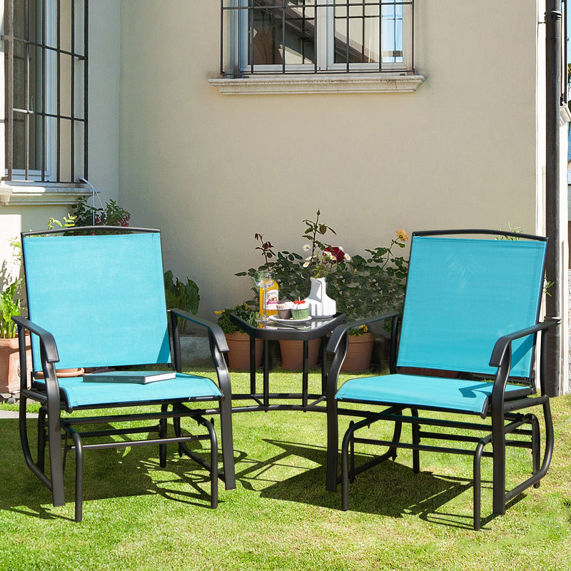 Double Swing Glider Rocker Chair set with Glass Table-Turquoise