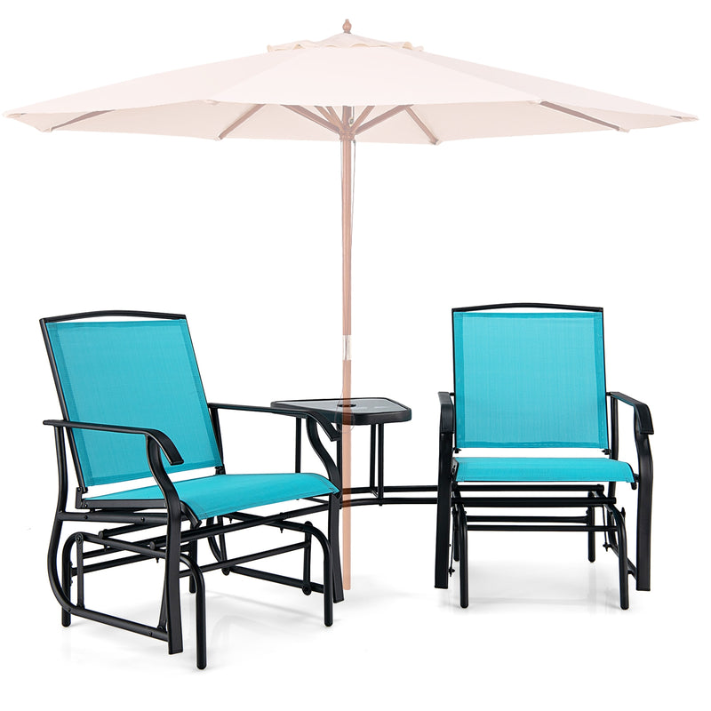 Double Swing Glider Rocker Chair set with Glass Table-Turquoise