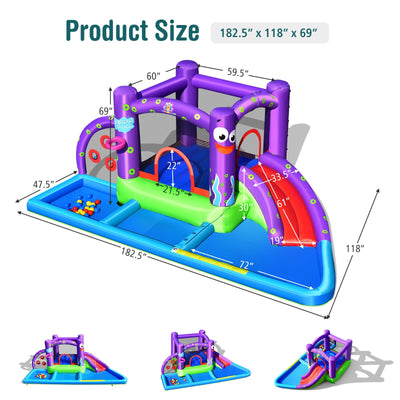 Inflatable Water Slide Park with Splash Pool and 750W Blower