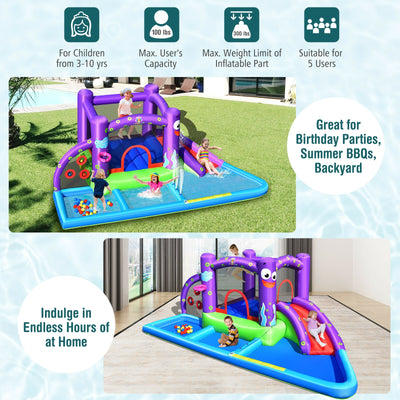 Inflatable Water Slide Park with Splash Pool and 750W Blower