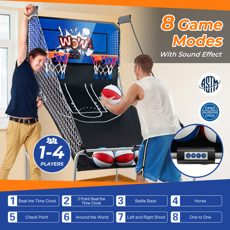 Dual Shot Basketball Arcade Game with 8 Game Modes and 4 Balls-Blue