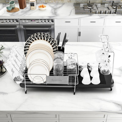 Stainless Steel Expandable Dish Rack with Drainboard and Swivel Spout