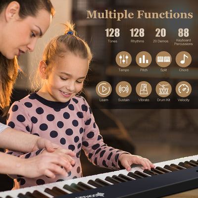 88-Key Folding Electric Lighted Piano Full-Size Portable Keyboard MIDI-Black