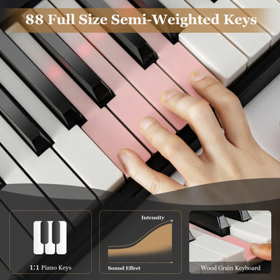 88-Key Folding Electric Lighted Piano Full-Size Portable Keyboard MIDI-Black