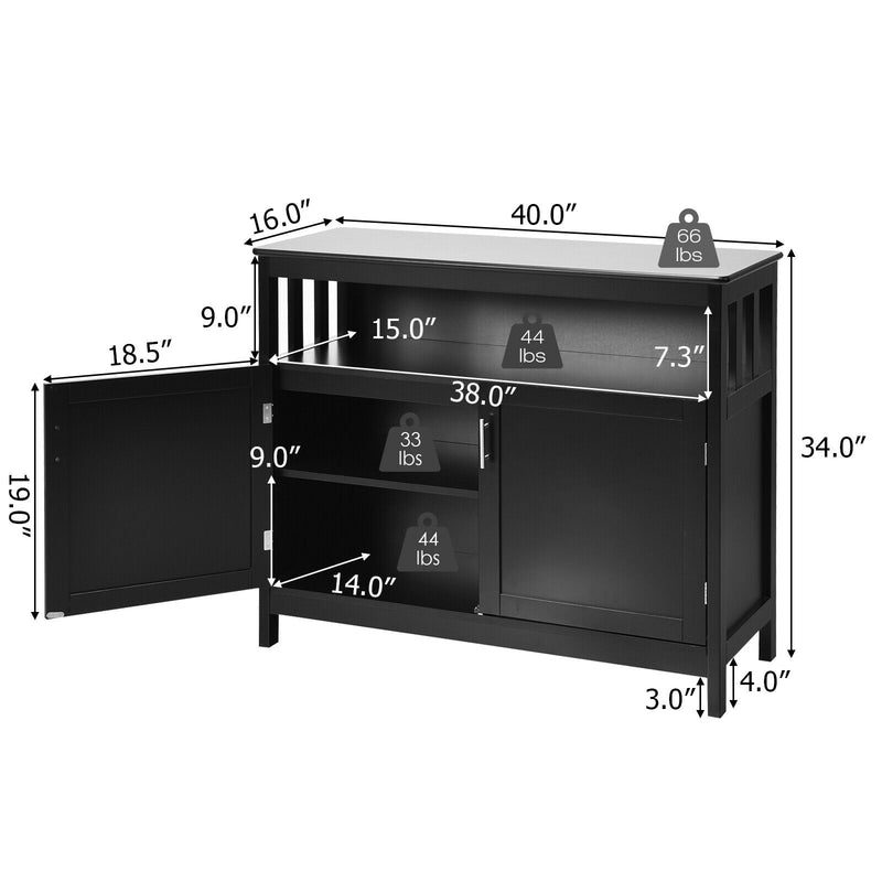 Kitchen Buffet Server Sideboard Storage Cabinet with 2 Doors and Shelf-Black