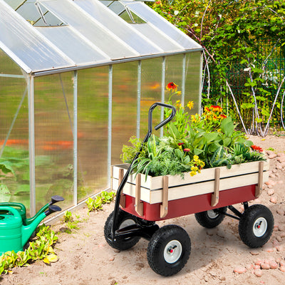 Garden Cart with Wood Railing and Pneumatic Wheels