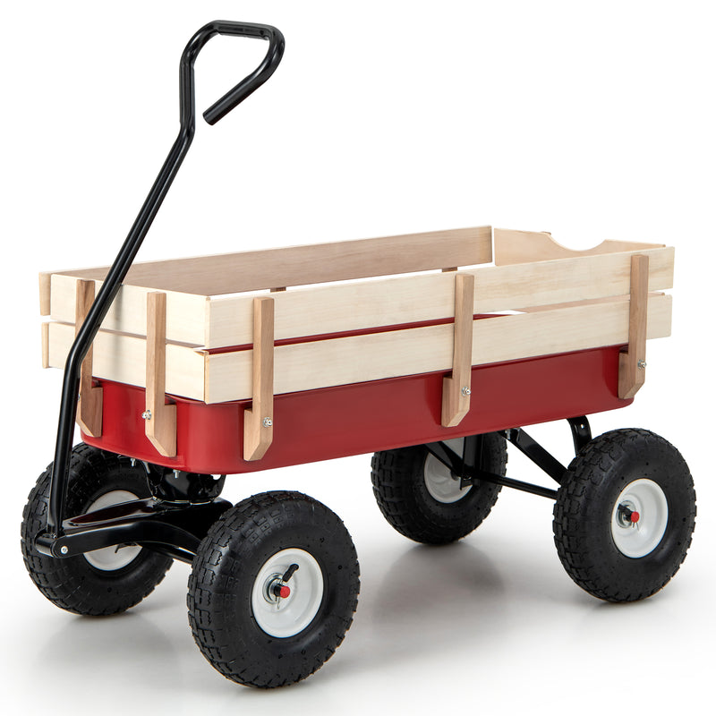 Garden Cart with Wood Railing and Pneumatic Wheels