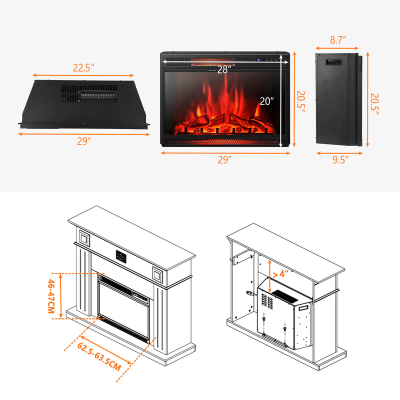 28 Inch Electric Freestanding and Recessed Fireplace with Remote