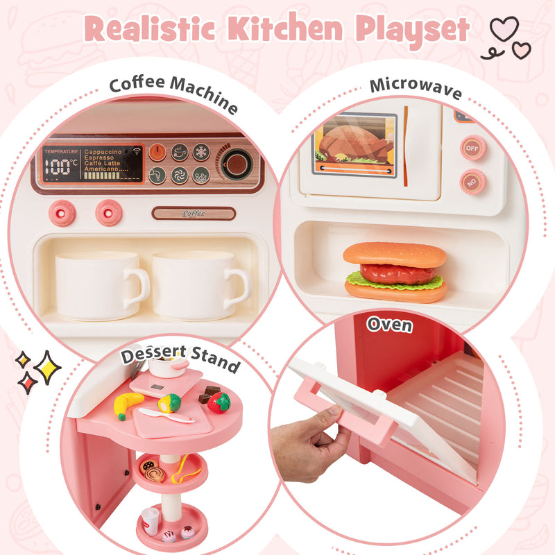 Kids Play Kitchen Toy with Stove Sink Oven with Light and Sound-Pink