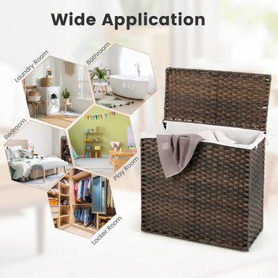 10L 3-Section Laundry Hamper with Liner Bag and Handle-Brown