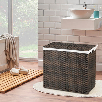 10L 3-Section Laundry Hamper with Liner Bag and Handle-Brown