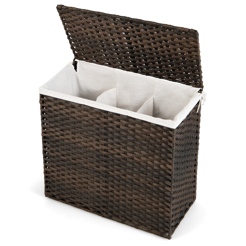 10L 3-Section Laundry Hamper with Liner Bag and Handle-Brown