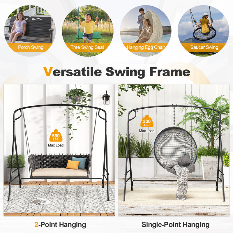 Outdoor Metal Swing Frame with Extra Side Bars-Black