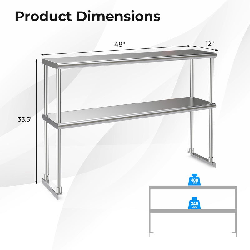 Stainless Steel Overshelf with Adjustable Lower Shelf for Home Kitchen