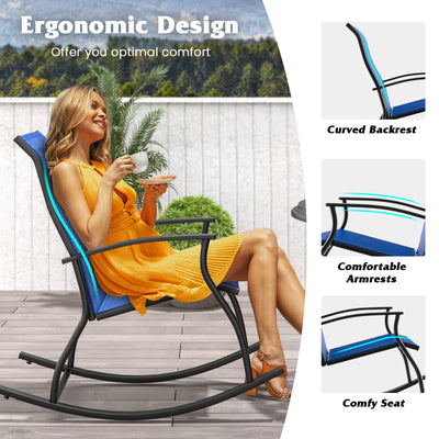 2 Pieces Outdoor Rocking Chairs with Breathable Backrest-Navy