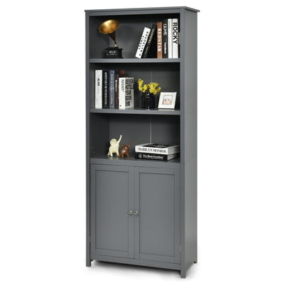 Bookcase Shelving Storage Wooden Cabinet Unit Standing Display Bookcase with Doors-Gray