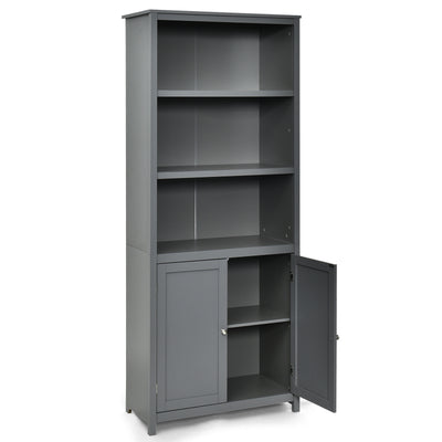 Bookcase Shelving Storage Wooden Cabinet Unit Standing Display Bookcase with Doors-Gray