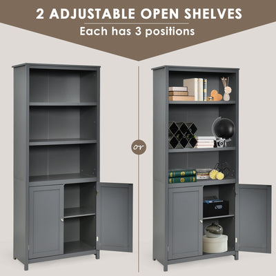 Bookcase Shelving Storage Wooden Cabinet Unit Standing Display Bookcase with Doors-Gray