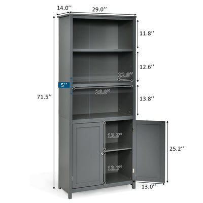 Bookcase Shelving Storage Wooden Cabinet Unit Standing Display Bookcase with Doors-Gray