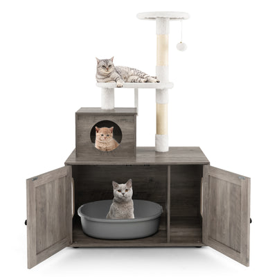 Cat Tree with Litter Box Enclosure with Cat Condo-Gray