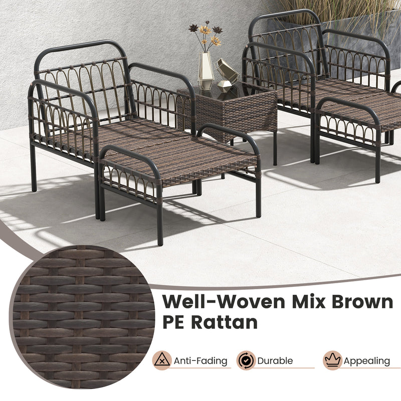 5 Piece Patio Conversation Set with Ottomans and Coffee Table-Beige