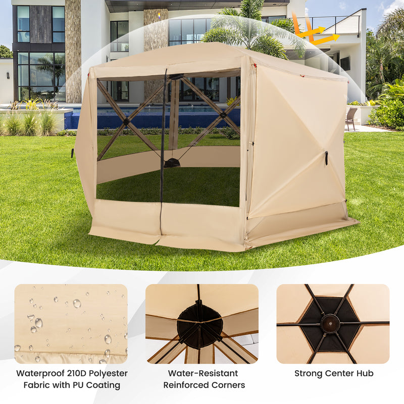 11.5 X 11.5 FT Pop-up Screen House Tent with Portable Carrying Bag-Coffee