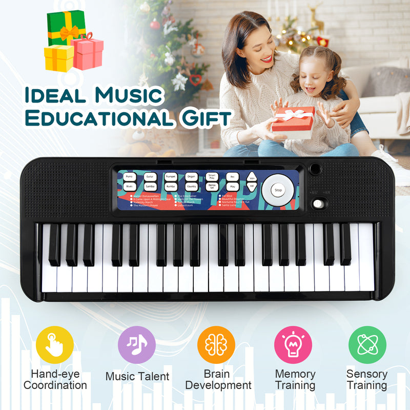 Kids Piano Keyboard 37-Key Kids Toy Keyboard Piano with Microphone for 3+ Kids-Black