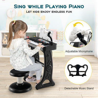 Kids Piano Keyboard 37-Key Kids Toy Keyboard Piano with Microphone for 3+ Kids-Black