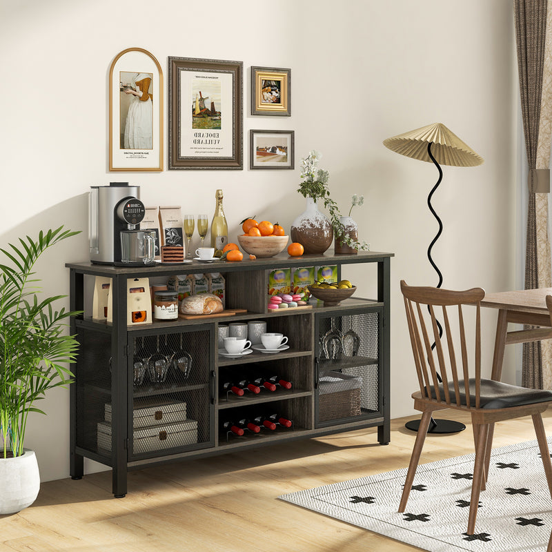 55-Inch Buffet Sideboard with 8-Bottle Wine Racks and Wine Glass Holders-Gray