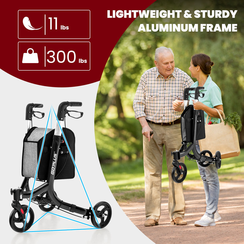 3-Wheel Rolling Walker with Adjustable Handle-Black