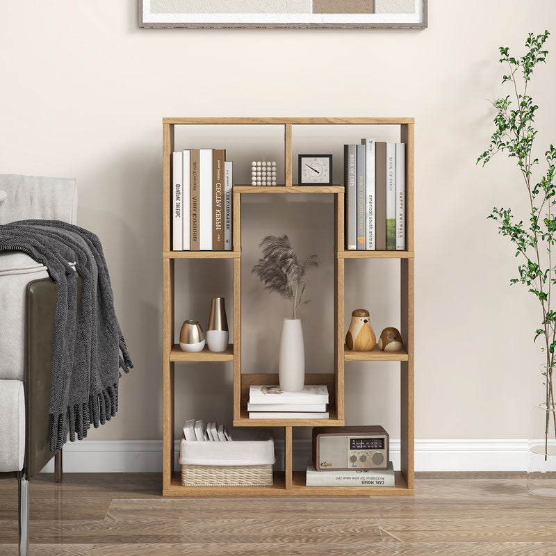 7-Cube Geometric Bookshelf Modern Decorative Open Bookcase-Natural