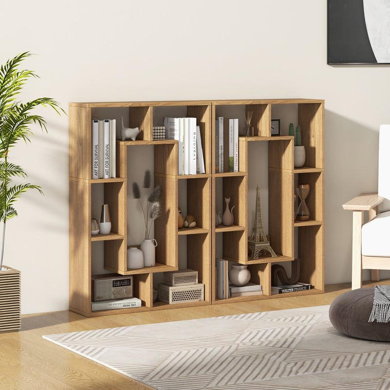 7-Cube Geometric Bookshelf Modern Decorative Open Bookcase-Natural