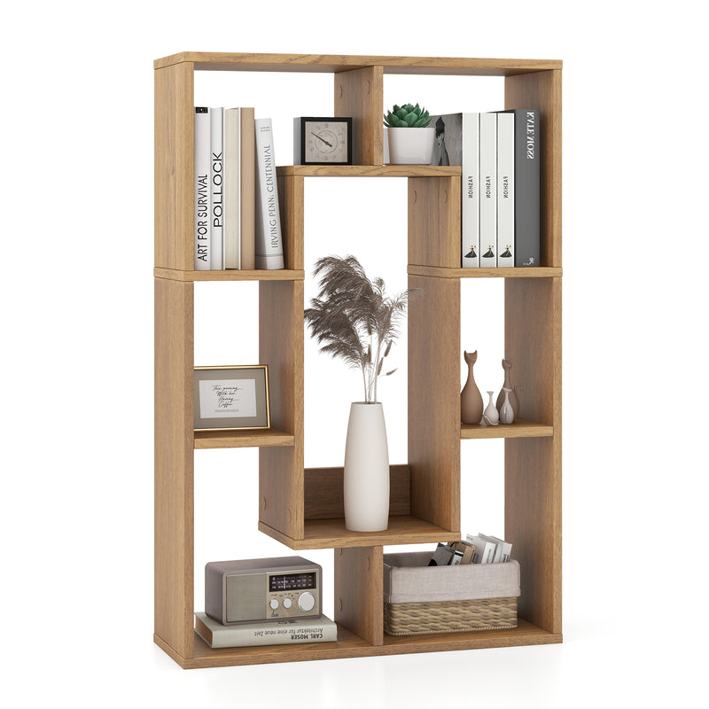 7-Cube Geometric Bookshelf Modern Decorative Open Bookcase-Natural