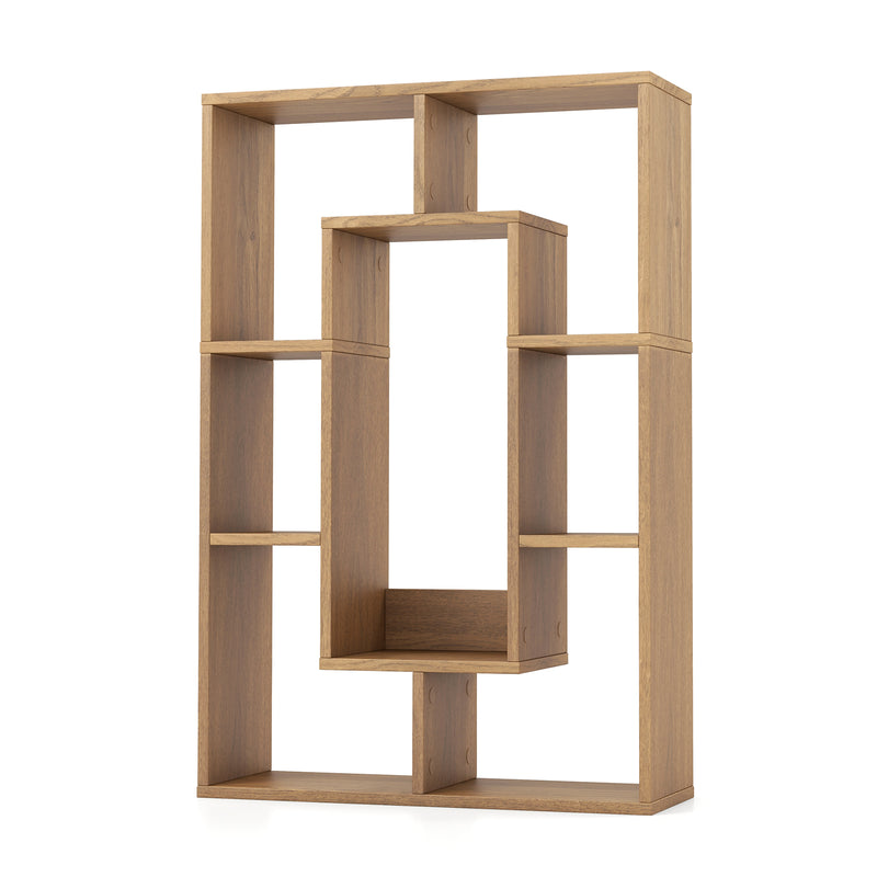 7-Cube Geometric Bookshelf Modern Decorative Open Bookcase-Natural