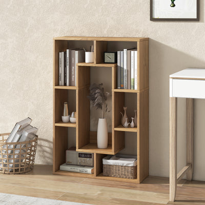 7-Cube Geometric Bookshelf Modern Decorative Open Bookcase-Natural