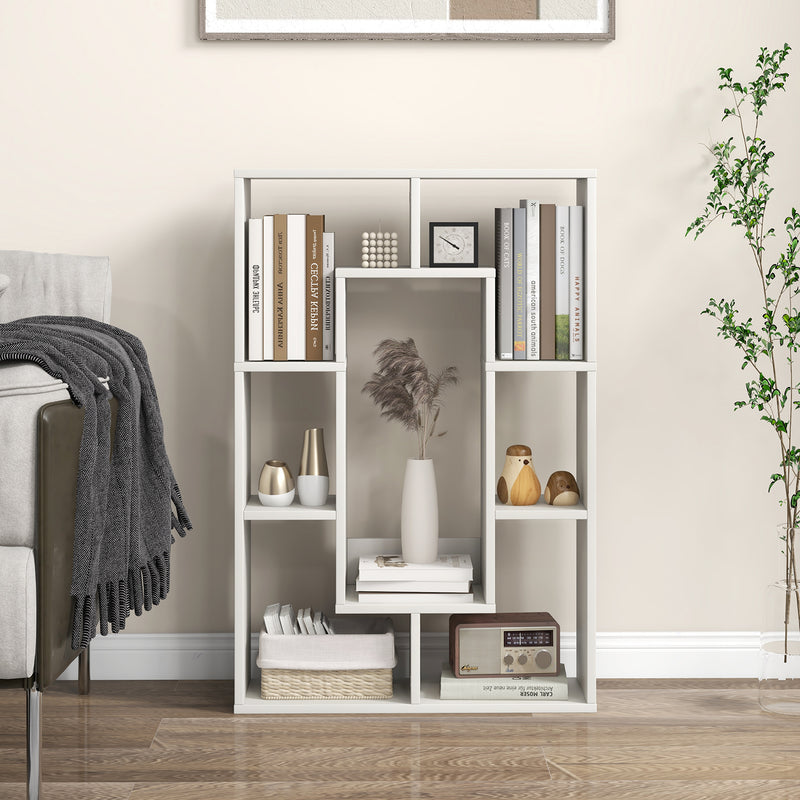 7-Cube Geometric Bookshelf Modern Decorative Open Bookcase-White