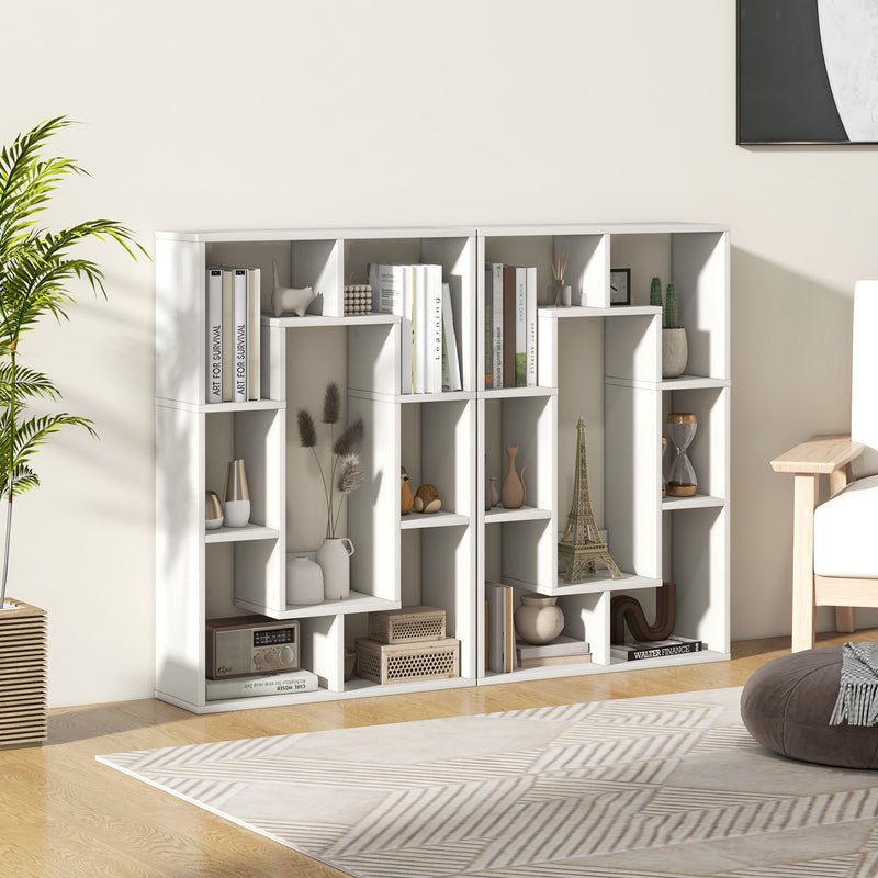 7-Cube Geometric Bookshelf Modern Decorative Open Bookcase-White