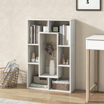 7-Cube Geometric Bookshelf Modern Decorative Open Bookcase-White