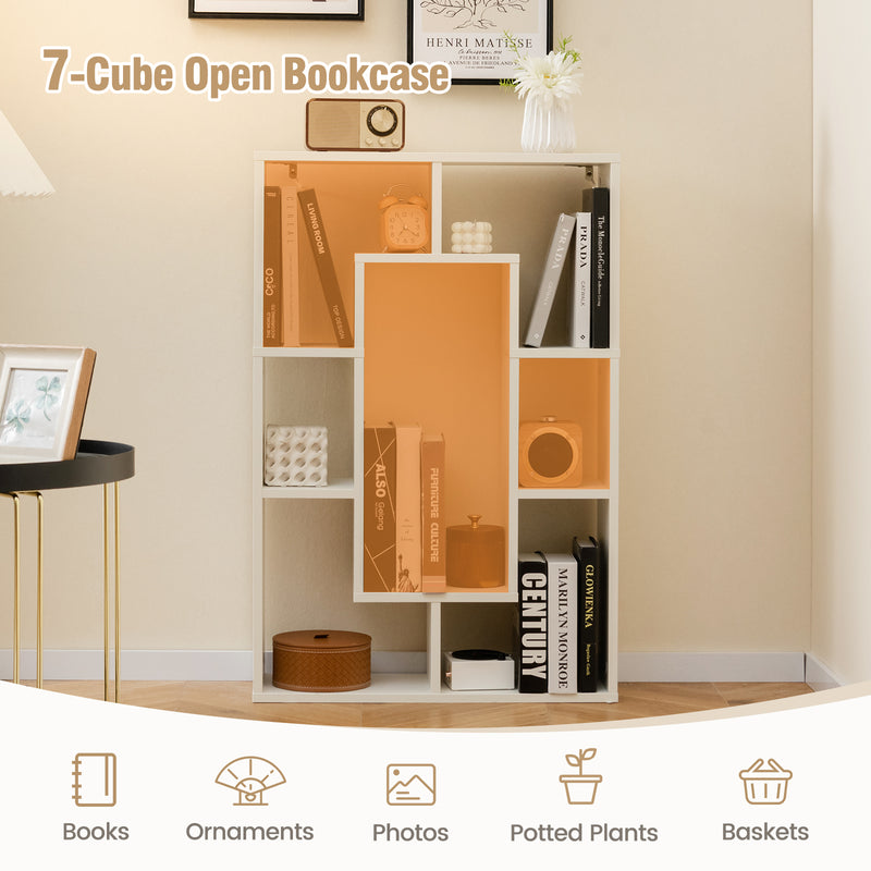 7-Cube Geometric Bookshelf Modern Decorative Open Bookcase-White