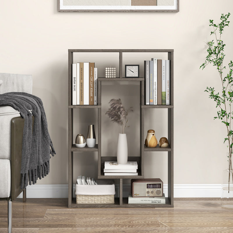 7-Cube Geometric Bookshelf Modern Decorative Open Bookcase-Gray