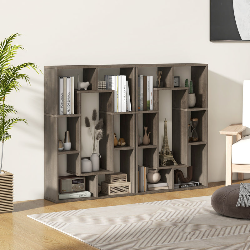 7-Cube Geometric Bookshelf Modern Decorative Open Bookcase-Gray