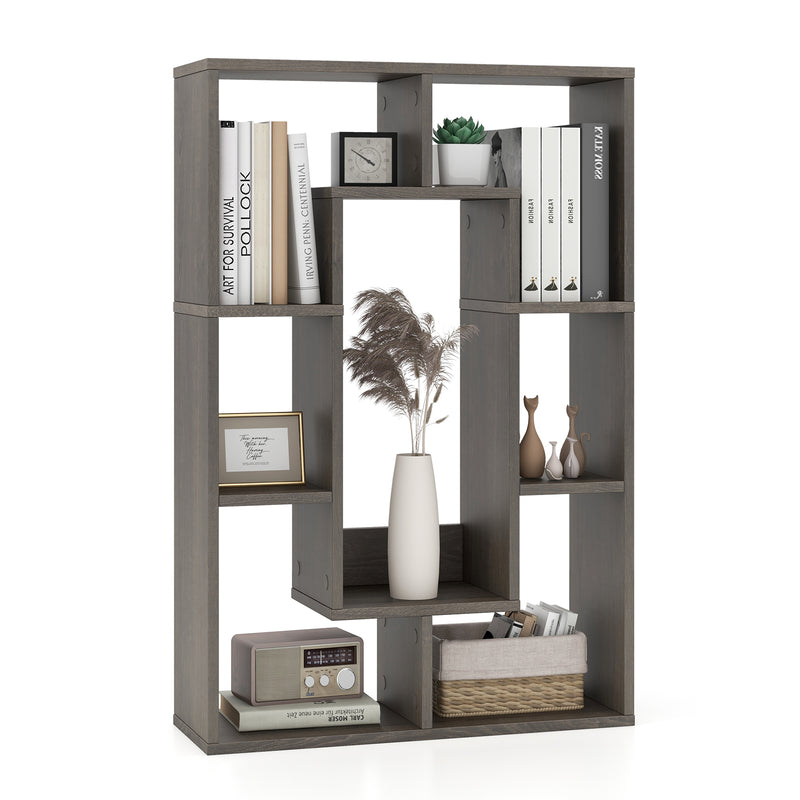 7-Cube Geometric Bookshelf Modern Decorative Open Bookcase-Gray