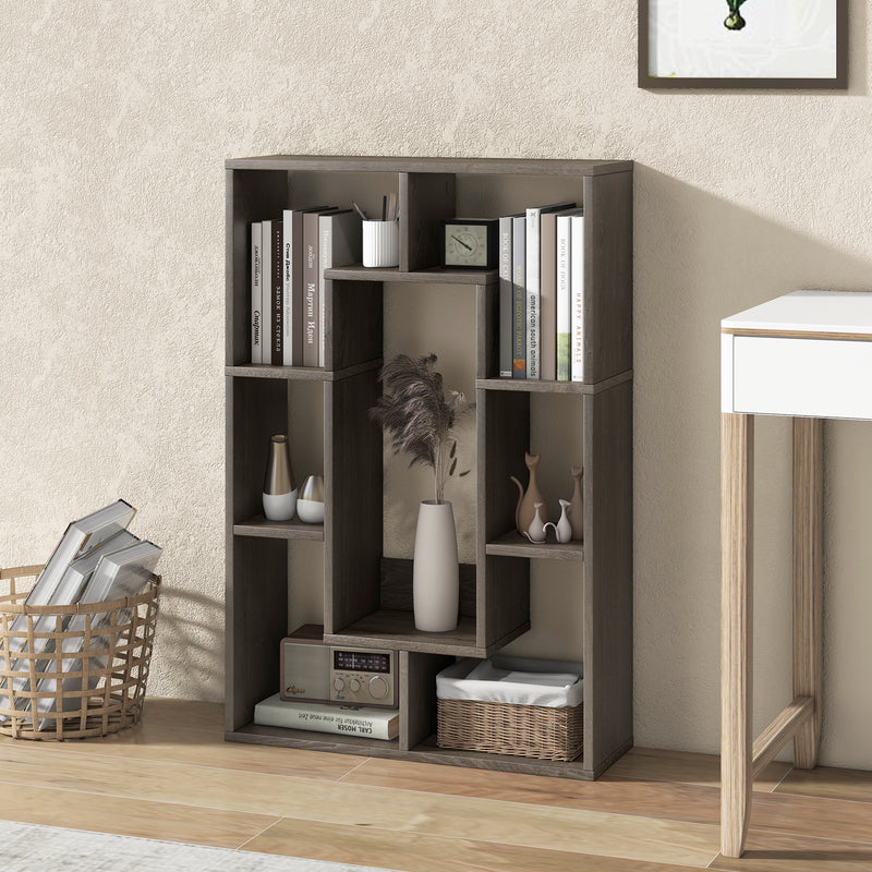 7-Cube Geometric Bookshelf Modern Decorative Open Bookcase-Gray