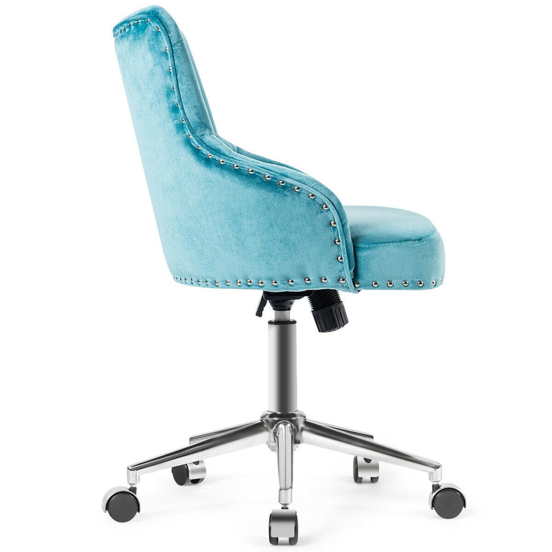 Tufted Upholstered Swivel Computer Desk Chair with Nailed Tri-Turquoise