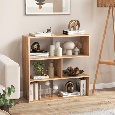 Concave Bookshelf 3-Shelf Open Bookcase with Anti-Toppling Device for Living Room Study Office