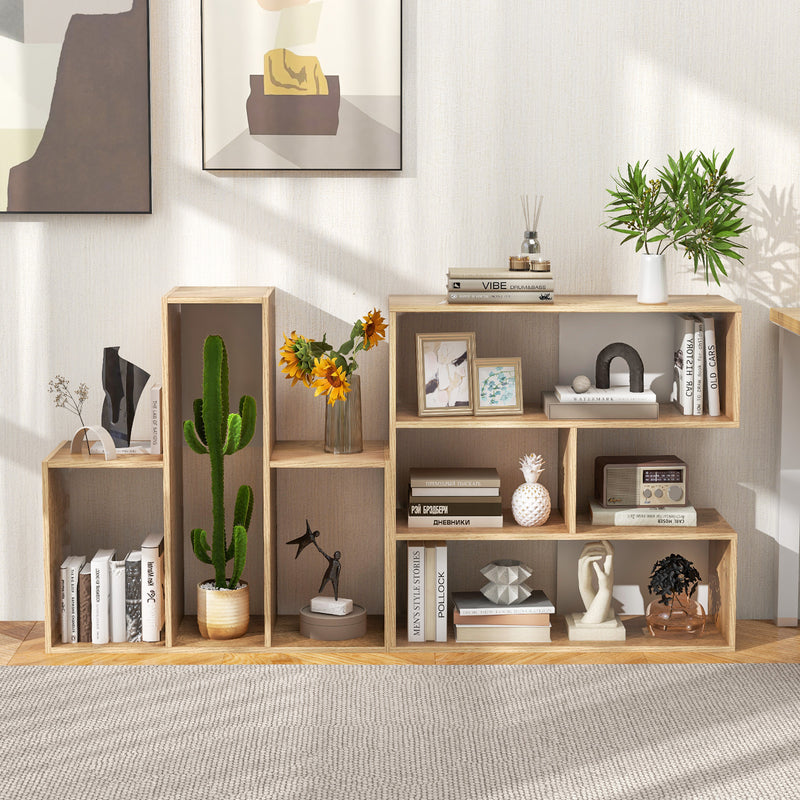 Concave Bookshelf 3-Shelf Open Bookcase with Anti-Toppling Device for Living Room Study Office