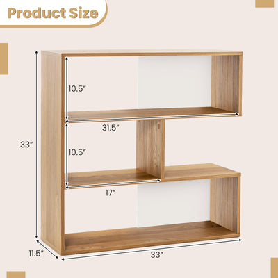 Concave Bookshelf 3-Shelf Open Bookcase with Anti-Toppling Device for Living Room Study Office