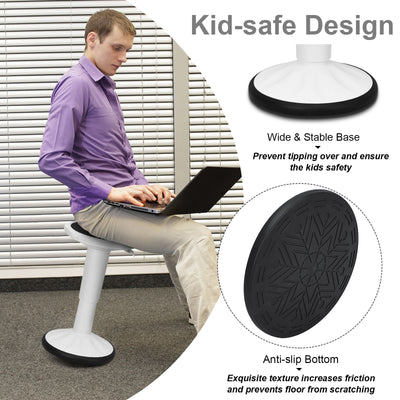 Adjustable Active Learning Stool Sitting Home Office Wobble Chair with Cushion Seat-White