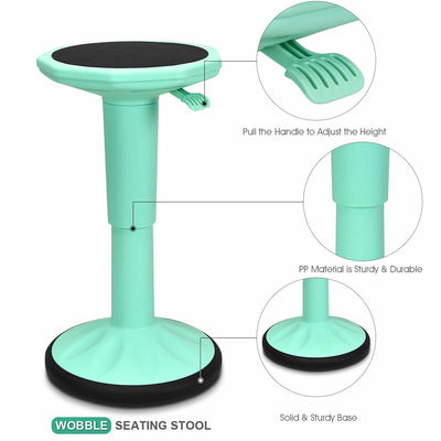 Adjustable Active Learning Stool Sitting Home Office Wobble Chair with Cushion Seat -Green