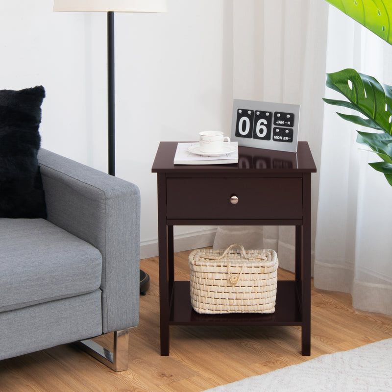 Wooden Storage Shelf with Drawer for Bedroom and Living Room-Brown